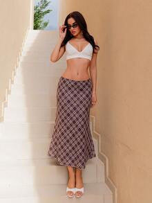 Bris Aura 女士格紋網紗裙 - 棕色 - 查看 1