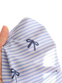 女童休闲条纹蝴蝶结印花褶皱无袖上衣搭配宽松直筒裤套装，春夏活力日常穿搭 - 藍色 - 查看 7