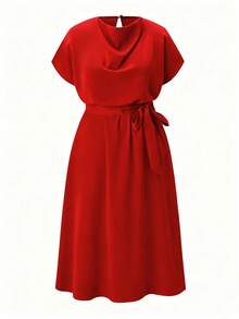 DreamSkyne Plus Size Women's Batwing Sleeve Shift Dress With Boat Neckline, For Christmas Maxi Women Outfit - Red - View 1