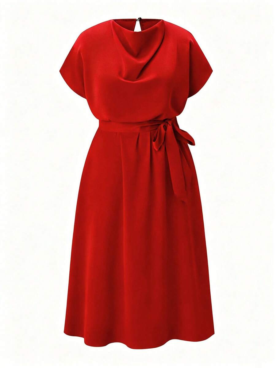 DreamSkyne Plus Size Women's Batwing Sleeve Shift Dress With Boat Neckline, For Christmas Maxi Women Outfit - Red - View 1