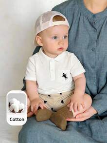 SHEIN LMoss Kids 2pcs Baby Boy Knitted Solid Color Polo Collar Casual Shirt And Shorts Set,Kids - Multicolor - View 6