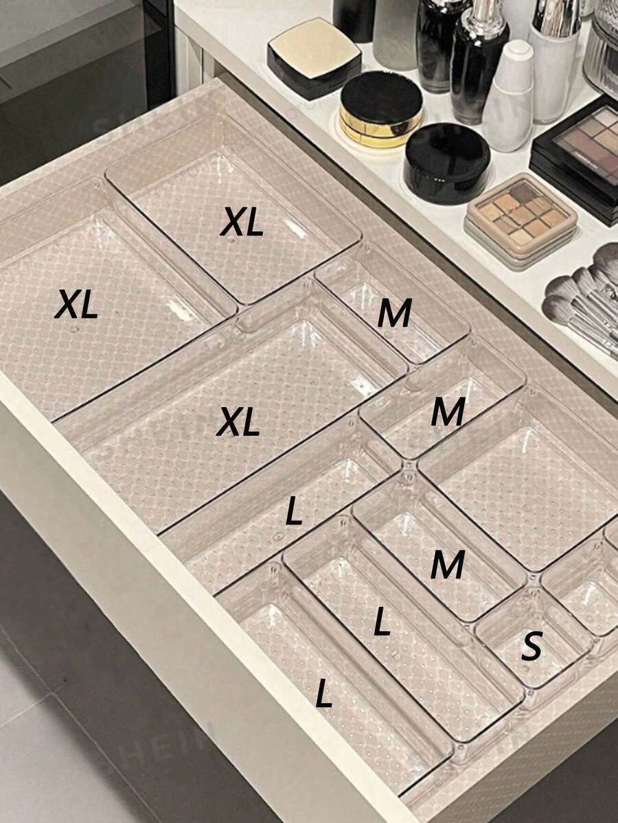 1/4/7/12 Drawer Organizer Box, Desktop Storage Box, Cosmetic Storage Box, Transparent Acrylic Compartment Storage Box, Bedroom, Office, Bathroom Drawer Partition Organizer Box, Multifunctional Storage Box Suitable For Cosmetics, Stationery, Office Supplies, Dressing Table, School Supplies, Travel Necessities - Transparent - View 1