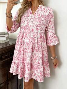 SHEIN Summer New V-Neck Ditsy Floral Maternity Dress With Flared Hem - Multicolor - View 1