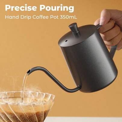 Teckwe 小型鹅颈式咖啡壶，不锈钢咖啡壶，野营咖啡壶，户外旅行咖啡壶，导热性好，清洁方便，握感舒适，圣诞礼物，秋冬季假期必备露营度假必备品，度假配件，露营用品