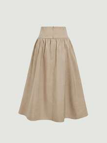 SHEIN MOD 女士优雅褶皱半身裙，适合通勤和夏季穿着。 - 卡其色 - 查看 4