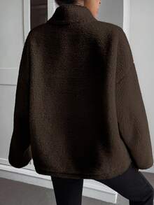 DAZY 女士秋季高领半拉链下摆卫衣 Y2k - 咖啡棕 - 查看 3