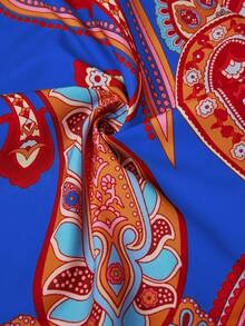 Maweii Plus Size Digital Print Elegant Off-Shoulder Backless Jumpsuit - Blue - View 8