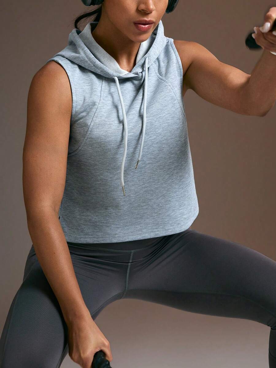 Powerista Women's Casual Drawstring Hooded Sleeveless Sweatshirt - Light Grey - View 1