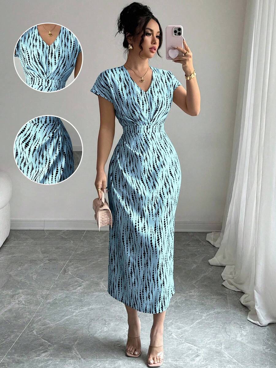 Elenzga Women's Elegant Commute & Vacation Vintage Floral Print Dress - Blue - View 1