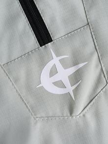 PAVTROS 男士休闲连帽双层设计，多功能运动休闲刺绣图案时尚ins风，适合所有季节，街头风，宽松，印花，情侣装，朋友装，表达爱意，街头风格，情侣装，双层连帽，半拉链，弹性抽绳下摆 - 淺灰色 - 查看 4