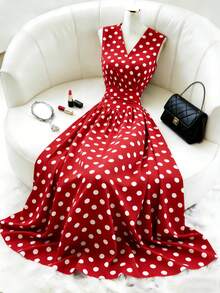 Franclia Women's Black & White Polka Dot Dress, Spring/Summer Red Polka Dot Dress Beautiful Dresses For Woman Fashion Dress Polka Dot Dresses For Woman - Red and White - View 1
