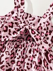 Maija Kids Maija Kids 1 chiếc đầm không tay in họa tiết da báo màu hồng, kiểu dáng thanh lịch, thoải mái, thích hợp cho bé gái mặc hàng ngày, đi học, dã ngoại, họp mặt, lễ hội, mùa xuân và mùa hè. - Hồng - Xem 5