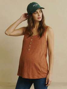GentleRue Maternity Maternity Casual Solid Color Sleeveless Nursing Top, Summer - Burnt Orange - View 2