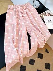 GlowEve CURVE Plus Size Women Plaid Drawstring Waist Heart Pattern Casual Versatile Daily Wear Pants - Baby Pink - View 2