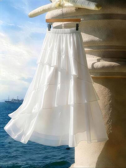 GlowEve CURVE Büyük Beden Kadın Katmanlı Fırfırlı Etek Ucu Yüksek Bel A Kesim Etek, Akıcı ve Zarif