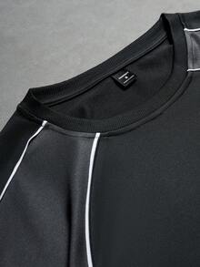 PAVTROS Conjunto de camiseta de verano casual holgada de manga corta con cuello redondo y hombros caídos de color contrastante para hombres - Multicolor - Ver 6