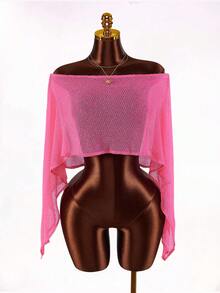 Amplova 女士粉色仿毛皮针织罩衫，多功能肩部设计，适合作为泳衣罩衫、日常穿着、海滩、音乐节等场合，性感又时尚。 - 粉色 - 查看 8