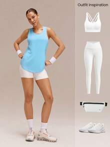 GLOWMODE Lightweight Gear Up Mesh Curved Hem Tank Top Gym Workout Daily Spring Fall - Blue - View 6