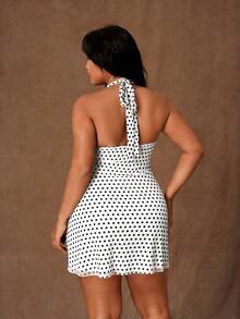 Rustia Đầm dự tiệc thời trang chấm bi buộc eo dành cho nữ cỡ lớn - trắng - Xem 2