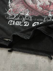 ROMWE MEN Street Life 青少年男孩字母和眼镜图案圆领短袖街头风T恤 - 黑色 - 查看 2