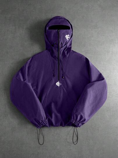 PAVTROS 男士休闲连帽双层设计，多功能运动休闲刺绣图案时尚ins风，适合所有季节，街头风，宽松，印花，情侣装，朋友装，表达爱意，街头风格，情侣装，双层连帽，半拉链，弹性抽绳下摆