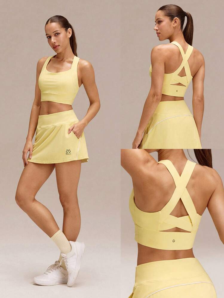 FeatherFit™-Sculpt Full Coverage Side Support Wide Strap Crossover Sports Bra Light Support Low Impact Yoga Daily