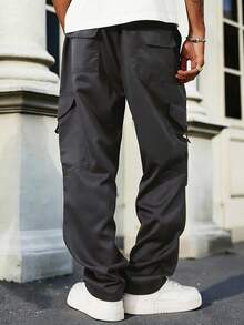 Manfinity CasualCool Men's Solid Color Drawstring Waist Casual Everyday Cargo Pants - Flint Stone - View 2