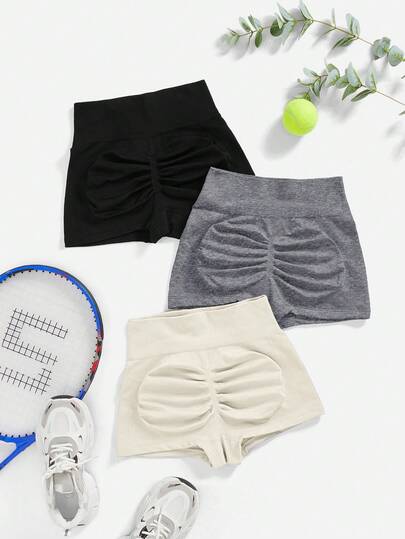 Powerista Women's Solid Color Ruched Casual Sports Shorts