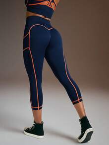 Powerista Women's 7/8 Length Sports Leggings Powerista Yoga Tights Seamless High Stretch Tummy Control Gym Leggings  Running Cycling Indoor Outdoor Yoga Seksi Chic For Daily Wear Running Cycling Yoga Studio Tennis Gym Indoor Outdoor Active - Navy Blue - View 3