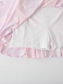 SHEIN 少女彩色渐变印花高腰弹力运动裙裤，带侧袋，防闪光，适合夏季户外运动，是绝佳的礼物之选。 - 粉色 - 查看 7