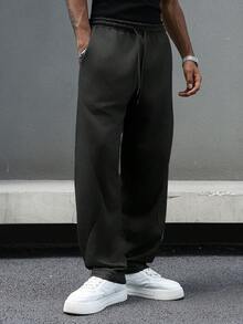 Manfinity Hypemode Young Casual, Drawstring, Split Hem Grey Men Sweatpants Holiday - Black - View 5