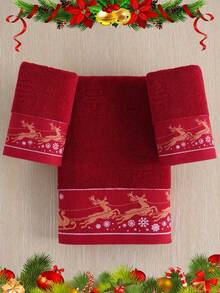 3 Buah Handuk Kamar Mandi Katun Murni 100% Berbentuk Lingkaran Warna Polos / Atau Set Handuk Praktis - Merah - View 6
