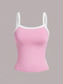 SHEIN Girlism Áo camisole thể thao mùa hè cho nữ tuổi teen, phối màu đen trắng hồng xanh dương, bộ 4 áo vest, áo thun tennis. - Nhiều màu - Xem 7
