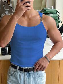 Manfinity Dauomo Áo camisole nam màu trơn, dây kim loại, thời trang, gợi cảm - Màu xanh lam - Xem 4
