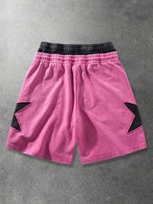 Men's Pentagram Pattern Drawstring Waist Casual Shorts - Pink - View 2