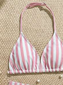 Bộ bikini cho bé gái tuổi teen, đồ bơi rời bằng vải dệt kim dễ thương, kiểu dáng giản dị, thanh lịch, phù hợp cho bơi lội, kỳ nghỉ hè, bãi biển, hồ bơi và các bữa tiệc ngày lễ. - Hồng - Xem 3