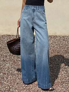 DAZY 女士宽松版型水钻装饰条纹牛仔裤 - 藍色 - 查看 3