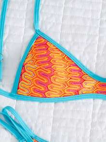 Swim Vcay Women's Sexy Contrast Color Low-Cut Spaghetti Strap Bikini Set, Suitable For Beach Golf Holiday White Summer - Multicolor - View 3