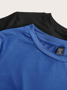 SHEIN EZwear 4件套加大码纯色套装 - 2件短袖上衣 + 2条及膝短裤 - 霧霾藍 - 查看 7