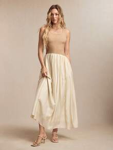 BizChic 新款奶油色U领无袖不对称下摆撞色天丝连衣裙，百搭夏季单品，Y2K风格，适合办公室、通勤、商务、社交场合。 - 彩色 - 查看 7