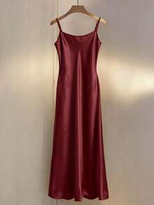 SHEIN Franclia 优雅纯色吊带连衣裙，适合派对穿着 - 紅色 - 查看 2