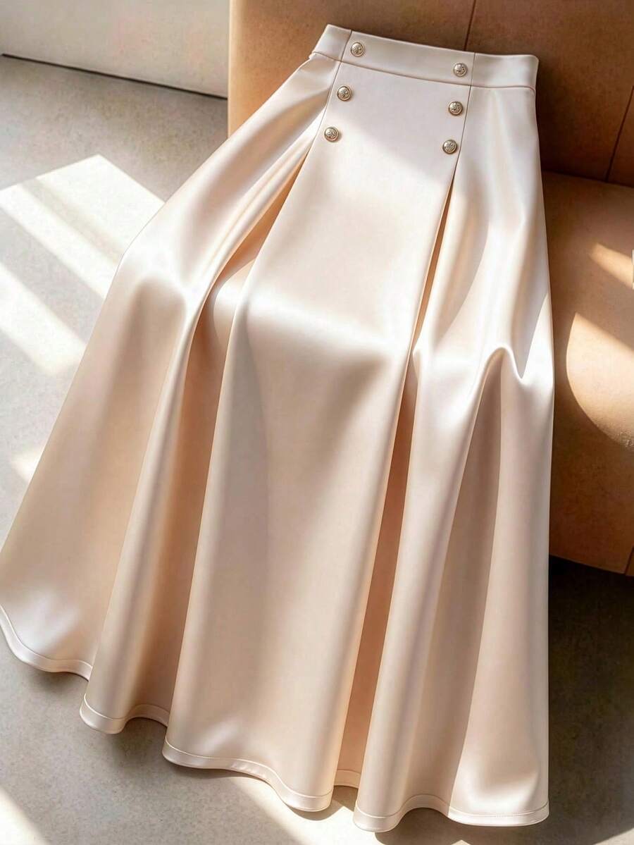 GlowEve CURVE 大码女式时尚优雅双排扣亮面中长裙 - 香檳色 - 查看 1