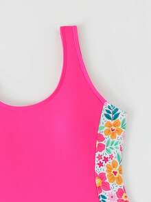 SHEIN Setelan Baju Renang Terusan dan Celana Pendek Motif Bunga Kecil Warna Pink untuk Remaja Perempuan, Baju Renang Liburan Pantai Musim Panas, 2 Potong - Berwarna merah muda - View 4