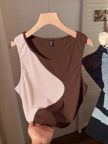 Comfortcana Áo tank top dáng ôm cổ tròn phối màu cỡ lớn, thích hợp mặc mùa hè. - Nhiều màu - Xem 6