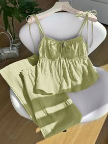 Comfortcana Mint Green Woven Casual Camisole And Pants Set - Mint Green - View 6