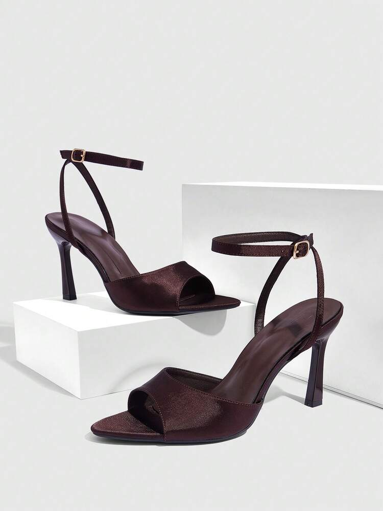 CUCCOO SZL Women Shoes Spring And Summer New Brown One Piece Open Toe Ankle Strap Women's High Heel Sandals Fashion Comfortable Versatile Sexy Party Women's Sandals Open Toe Sandals Summer Shoes