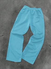 Aesthetic Post Loose Men's Slogan Graphic Drawstring Waist Sweatpants Football - Blue - View 2