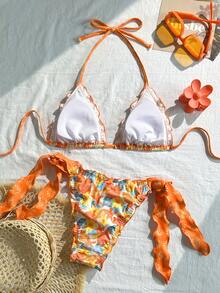 Swim Vcay Bộ đồ bơi nữ gồm 2 mảnh, họa tiết hoa, sao biển và vỏ sò, kiểu cổ yếm buộc dây, hở lưng, thích hợp cho kỳ nghỉ hè ở bãi biển. - Nhiều màu - Xem 2