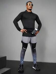 Acti Log Men's Letter Print Zipper Pocket 2 In 1 Sports Pants Sweat Pants - Black - View 9