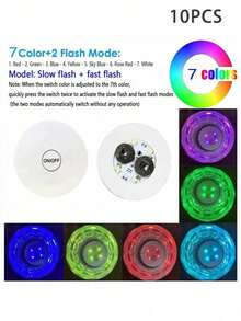 Bộ 10 đế lót ly LED, đèn LED dán, đèn LED gắn chai, đèn LED 7 màu RGB, dùng cho chai rượu, trang trí hộp đêm, câu lạc bộ, đám cưới, quán bar, tiệc tùng, Giáng sinh, Halloween. - Nhiều màu - Xem 8